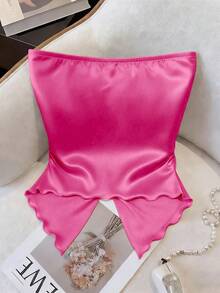 GlowEve Women's Fashion Strapless Knotted Satin Top, Elegant For Daily, Vacation, Outing, Party, Spring/Summer - Hot Pink - View 2