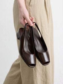 CUCCOO BIZCHIC Zapatos de mujer elegantes y de moda para primavera y verano, casuales para ir al trabajo, con acabado brillante, unicolor y punta abierta - Marrón - Ver 6