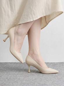 CUCCOO BIZCHIC Women's Pointed Stiletto Medium Heel High Heels, Elegant Casual And Comfortable Lace-Up Office Work Commuter Style Shoes, Formal Occasion Party Wedding Shoes, Suitable For Christmas And Spring Shoes - Rice apricot. - View 5