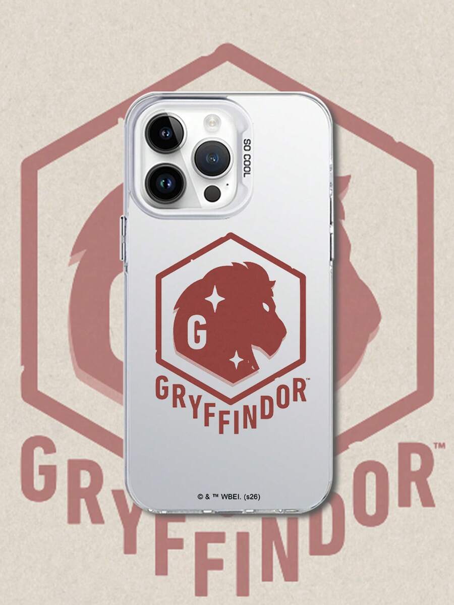 HARRY POTTER X SHEIN Harry Potter Gryffindor 六角形獅子頭徽章 G 字星元素銀色防震防摔手機殼,保護套適用於 iPhone 13/14/15/15Pro/16/16Pro/17Pro,熱銷流行時尚款 - 彩色 - 查看 1