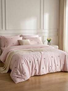 Cirelle Bộ 3 món vỏ chăn lụa băng mùa hè, 100% polyester, mềm mịn & thoải mái với họa tiết nơ bao gồm: 1 vỏ chăn + 2 vỏ gối (không bao gồm ga giường và ruột chăn) - Bột nơ bướm - Xem 3