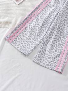 SHEIN Young Girl Leopard Print Color Block Striped Long Pants - Multicolor - View 7
