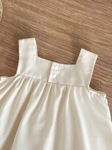 SHEIN 2-Piece Baby Girl Fashion Casual Embroidered Lace Sleeveless Top And Shorts Set Suitable For Spring And Summer, Daily Wear - Apricot - View 5