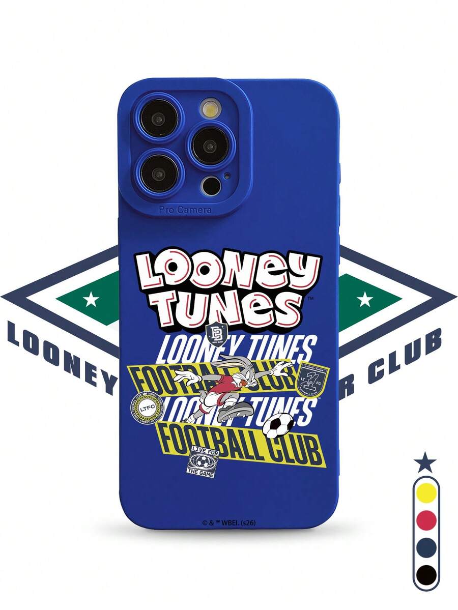 LOONEY TUNES X SHEIN 1件 Looney Tunes Bugs Bunny Football Club 深藍色磨砂手機殼,疊層 Bugs Bunny 足球圖案、「FOOTBALL CLUB」字樣與經典「LOONEY TUNES」Logo,全包防震保護,適合卡通愛好者與 Looney Tunes 粉絲,相容 iPhone 與 Galaxy 手機殼,手機配件,快速出貨 - 藍色 - 查看 1