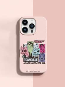 THE POWERPUFF GIRLS X SHEIN 飛天小女警全角色反派圖案 Townsville 市中心廣場圖案 骷髏星星城市天際線字母元素 皮革紋理 粉色 親膚 防震防摔 保護手機殼 適用於 Apple iPhone 13/14/15/15Pro/16/16Pro/17Pro，熱銷日常美學保護殼 - 彩色 - 查看 5