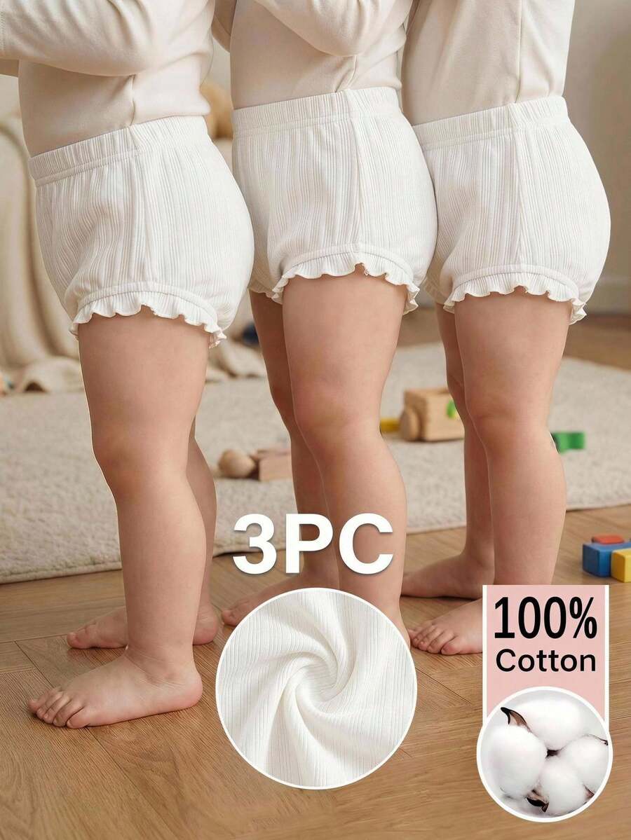 SHEIN Baby Girl Knit Solid Color Casual Bottoms 3 Pieces Set - White - View 1