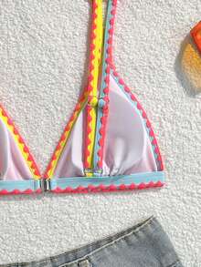 Swim Vcay Top bikini triángulo de color combinado puntada - Multicolor - Ver 5