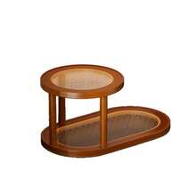 Cirelle 2-Tier Wooden Vanity Tray Organizer, Retro Countertop Perfume & Makeup Organizer Storage Display Rack, Decorative Oval Tabletop Catchall Stand For Bedroom, Dresser, Bathroom, Entryway - Multicolor - View 10