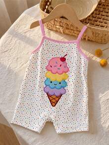 Baby Girl Casual Cartoon Print Suspender Romper Suitable For Spring And Summer - Multicolor - View 5