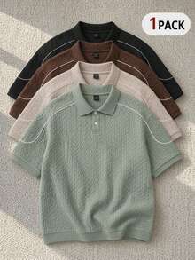 SIGLOCORE Men's Loose Comfortable Casual Vacation Fashion Textured Handsome Versatile Grey Green POLO Shirt - Green - View 8
