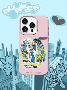 THE POWERPUFF GIRLS X SHEIN The Powerpuff Girls 辣妹 Bubbles 卡通貼紙拼貼圖案 星星 章魚 兔子 麥克風 愛心 字母元素 皮革紋 粉色 親膚 防震 防摔 保護手機殼 適用於 Apple iPhone 13/14/15/15Pro/16/16Pro/17Pro，熱銷日常美學保護殼 - 彩色 - 查看 2