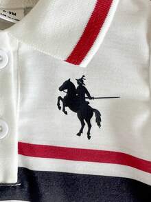 SHEIN Gaun Rajut Polo Lengan Pendek Kasual Olahraga Lucu Warna Krem Kuning untuk Bayi Perempuan Musim Panas dengan Motif Pelangi di Seluruh Permukaan dan Desain Berkerut di Bagian Bawah - MultiWarna - View 8