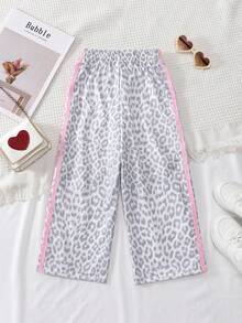 SHEIN Young Girl Leopard Print Color Block Striped Long Pants - Multicolor - View 3