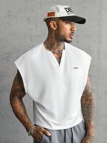 AXEPEAK Men's Summer Casual Solid Color Wide Shoulder Tank Top - White - View 5