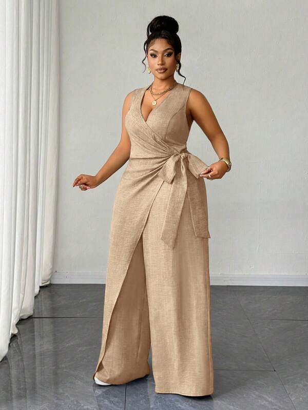 Maweii Plus-Size Sexy Off-Shoulder Bow Jumpsuit