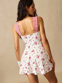VARSIVA Women's Ditsy Floral Patchwork Plaid Sleeveless Sports Dress With Shorts - Multicolor - View 3