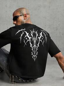 AXEPEAK Men's Gothic Pattern Casual Versatile Daily Short Sleeve T-Shirt - Black - View 5