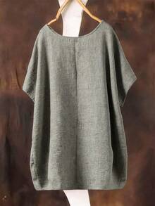 Linhara Green Casual Loose Fit Shirt, Versatile Plus Size, Spring/Summer - Green - View 2
