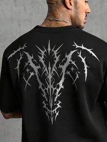 AXEPEAK Men's Gothic Pattern Casual Versatile Daily Short Sleeve T-Shirt - Black - View 7