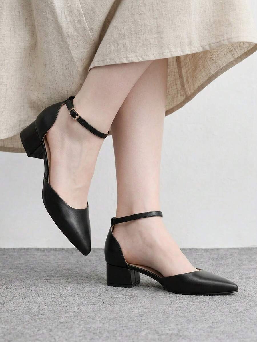 CUCCOO BIZCHIC Fashionable Versatile Commuter Pointed Toe Chunky High Heel Pumps - Black - View 1