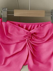 GlowEve Women's Fashion Strapless Knotted Satin Top, Elegant For Daily, Vacation, Outing, Party, Spring/Summer - Hot Pink - View 4