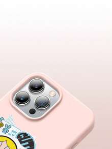 THE POWERPUFF GIRLS X SHEIN The Powerpuff Girls Bubbles 卡通貼紙拼貼圖案 星星兔子章魚麥克風音符愛心字母元素 皮革紋理粉色親膚防震防摔手機保護殼，適用於 Apple iPhone 13/14/15/15Pro/16/16Pro/17Pro，熱銷日常美學手機殼 - 彩色 - 查看 7