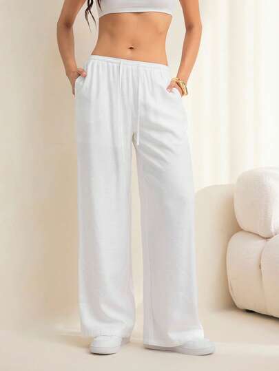 SHEIN Tall Casual Versatile White Woven Women's Long Pants