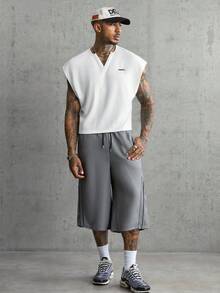 AXEPEAK Men's Summer Casual Solid Color Wide Shoulder Tank Top - White - View 7