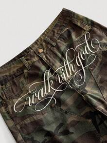 ROMWE MEN Men's Embroidered Pattern Cargo Denim Shorts - Multicolor - View 2