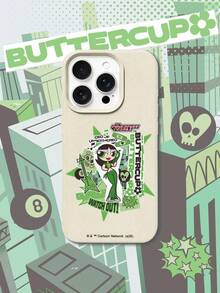 THE POWERPUFF GIRLS X SHEIN The Powerpuff Girls 辣妹 Buttercup 卡通貼紙拼貼圖案 星星吉他骷髏音符字母元素 皮革紋理白色親膚防震防摔保護手機殼，適用於 Apple iPhone 13/14/15/15Pro/16/16Pro/17Pro，熱銷日常美學保護殼 - 彩色 - 查看 1