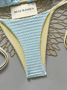 Swim Mod 2026 Spring/Summer Yellow & Blue Colorblock Thin Strap Halter Neck High Cut Side Tie String Bikini Set 2pcs Sweet Vacation Swimsuit For Women - Multicolor - View 4