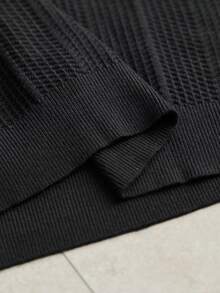 AXEPEAK Men's Letter Embroidered V-Neck Casual Knit Vest - Black - View 8