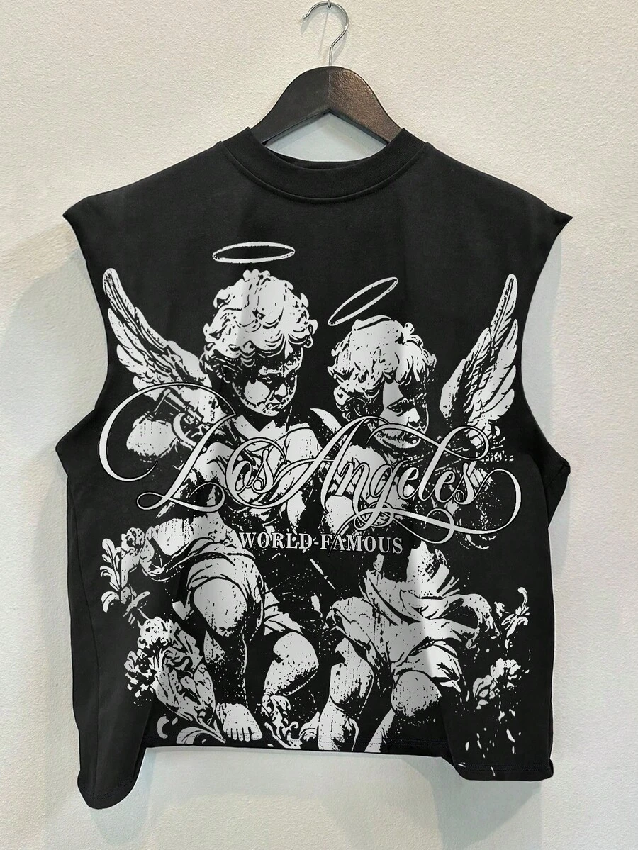 Manfinity Roghcode Camiseta de tirantes casual de verano para hombre con estampado de ángel - Multicolor - Ver 1