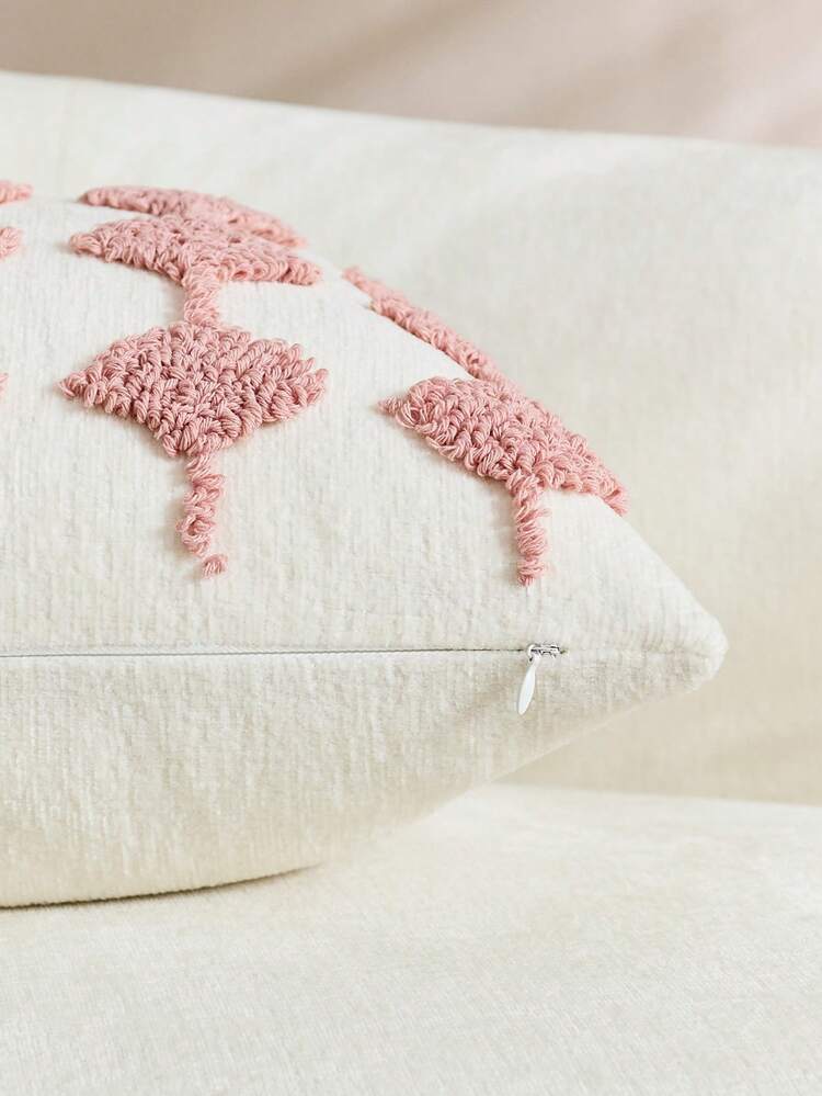 Cirelle 1pc Boho Tufted Throw Pillow Covers, Geometric Diamond Lattice Cushion Case, Textured Boucle Embroidered Pillowcase For Sofa Couch Bedroom (No Insert) - Pink - View 4