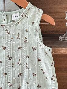 SHEIN 2件組女嬰時尚可愛提花面料上衣與長褲套裝，適合春夏、室內、戶外、度假、海灘、日常穿著 - 綠色 - 查看 4