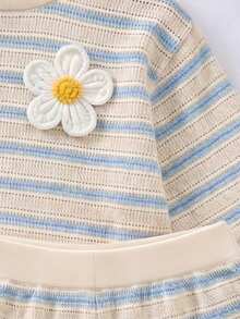 Conjunto de 2 piezas con manga corta & pantalones cortos con estampado de dibujos animados simple y casual para niña joven, adecuado para el verano - Multicolor - Ver 3
