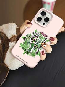 THE POWERPUFF GIRLS X SHEIN The Powerpuff Girls 辣妹 Buttercup 卡通貼紙拼貼圖案 星星 吉他 骷髏 繃帶 音符 字母元素 皮革紋理 粉色 親膚 防震 防摔 保護手機殼，適用於 Apple iPhone 13/14/15/15Pro/16/16Pro/17Pro，熱銷日常美學保護殼 - 彩色 - 查看 4