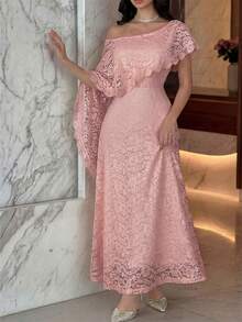 Modelyn 女款優雅素色蕾絲洋裝 - 粉色 - 查看 1