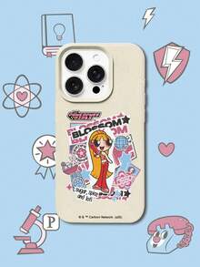 THE POWERPUFF GIRLS X SHEIN The Powerpuff Girls Blossom 卡通貼紙圖案星星花朵兔子字母元素皮革紋白色親膚防震防摔保護手機殼，適用於 Apple iPhone 13/14/15/15Pro/16/16Pro/17Pro，熱銷日常美感保護殼 - 彩色 - 查看 3