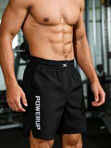 GymBeat Men's Letter Print Sports Shorts, Gym - Black - View 6