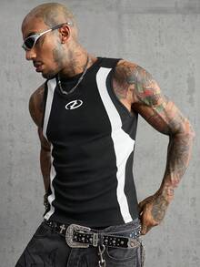 AXEPEAK Men's Summer Casual Colorblock Patchwork Tank Top - Black - View 6