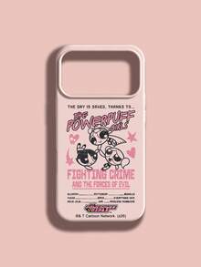 THE POWERPUFF GIRLS X SHEIN The Powerpuff Girls 全三角色復古做舊飛行圖案星星愛心反派名單標語字母元素皮革紋粉色親膚防震防摔手機保護殼，適用於 Apple iPhone 13/14/15/15Pro/16/16Pro/17Pro，熱銷日常美學保護殼 - 彩色 - 查看 8