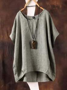 Linhara Green Casual Loose Fit Shirt, Versatile Plus Size, Spring/Summer - Green - View 1