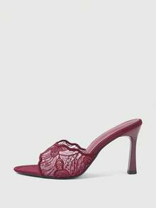 Sleekvia Summer New Belt Wear High-Heeled Women's Slippers - Burgundy - View 5