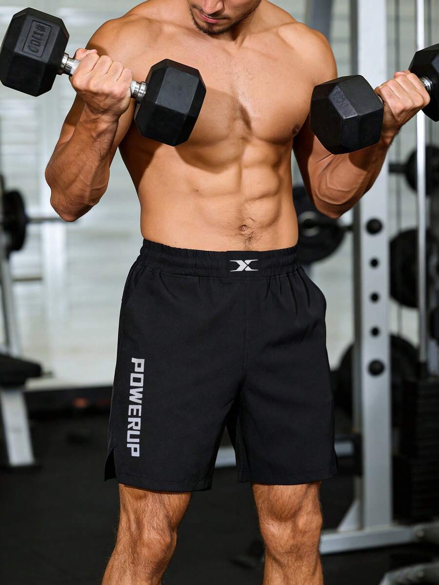 GymBeat Men's Letter Print Sports Shorts, Gym - Black - View 1