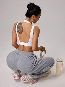 SHEIN Sports 女款純色休閒日常運動內衣 - 白色 - 查看 6