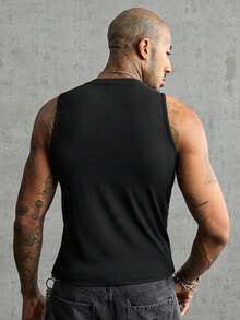 AXEPEAK Men's Summer Casual Colorblock Patchwork Tank Top - Black - View 3