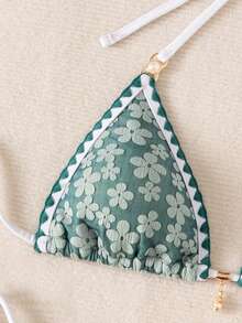Vaytide Spring/Summer New Women's Two-Piece Beach Bikini Sexy Swimsuit Set With Floral Ruffle Design, Cute And Sweet - Green - View 4