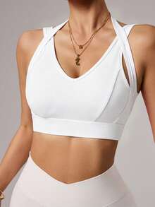 SHEIN Sports 女款純色休閒日常運動內衣 - 白色 - 查看 4