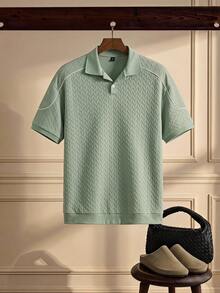 SIGLOCORE Men's Loose Comfortable Casual Vacation Fashion Textured Handsome Versatile Grey Green POLO Shirt - Green - View 7